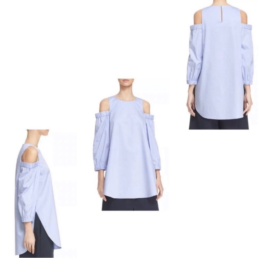 Tibi Over size-Cold Shoulder Sleeve Crew Neck A-Line Top